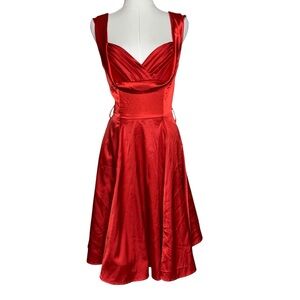 Hearts & Roses Red Till A Line Dress Sweetheart Necklice Goth Emo Romantic Satin